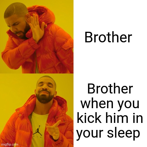 Drake Hotline Bling | Brother; Brother when you kick him in your sleep | image tagged in memes,drake hotline bling | made w/ Imgflip meme maker