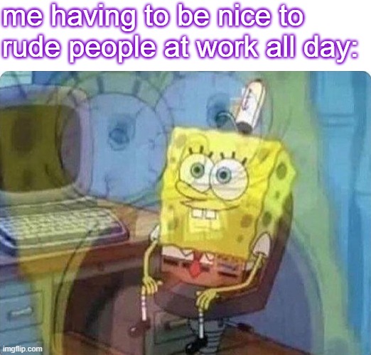 it is physically painful to be kind to someone who is being a b*tch | me having to be nice to rude people at work all day: | image tagged in spongebob screaming inside | made w/ Imgflip meme maker
