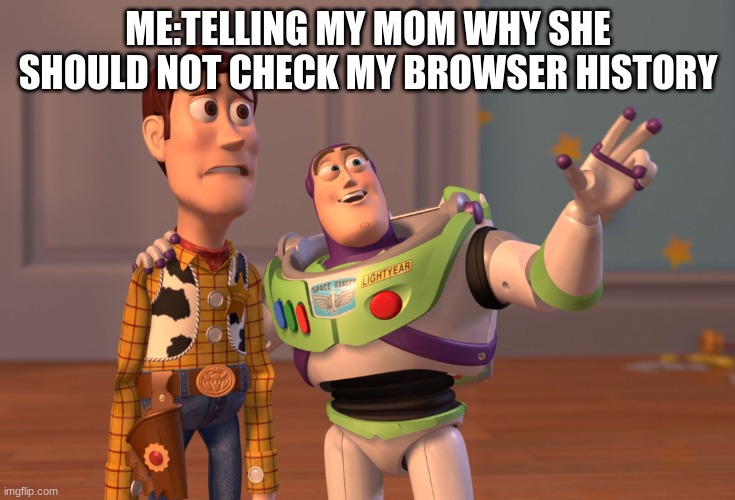 X, X Everywhere | ME:TELLING MY MOM WHY SHE SHOULD NOT CHECK MY BROWSER HISTORY | image tagged in memes,x x everywhere | made w/ Imgflip meme maker