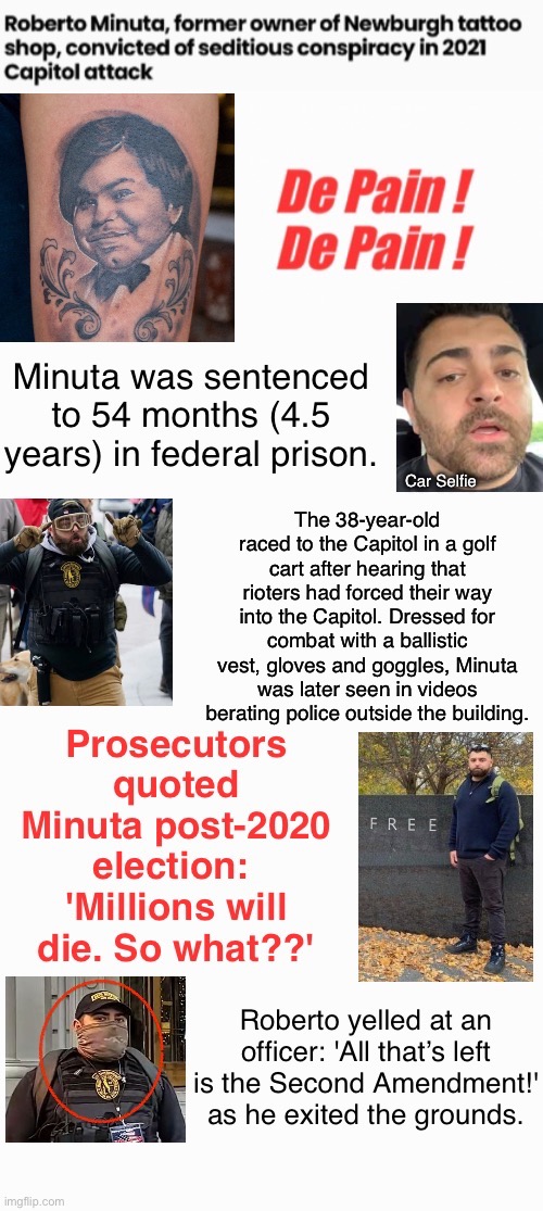 A Minuta of His Time | image tagged in prison tattoos,but but my guns,domestic terrorist,treason,traitor,snowflake sheep | made w/ Imgflip meme maker