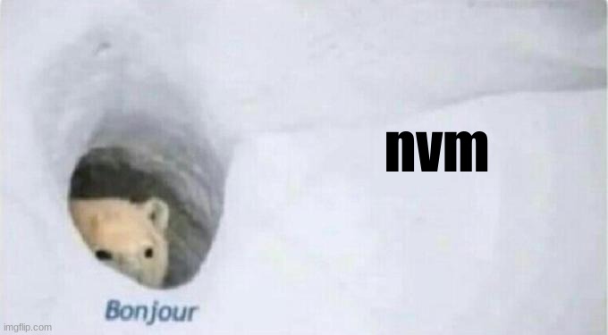 im back | nvm | image tagged in bonjour bear,silly,shitpost | made w/ Imgflip meme maker