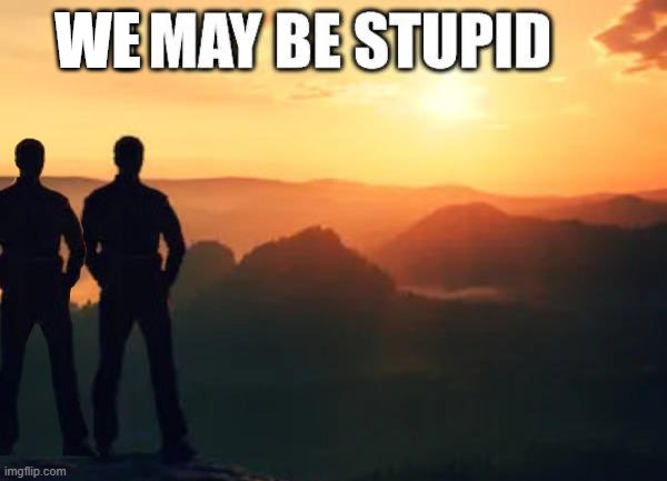 We May Be Stupid | WE | image tagged in we may be stupid | made w/ Imgflip meme maker