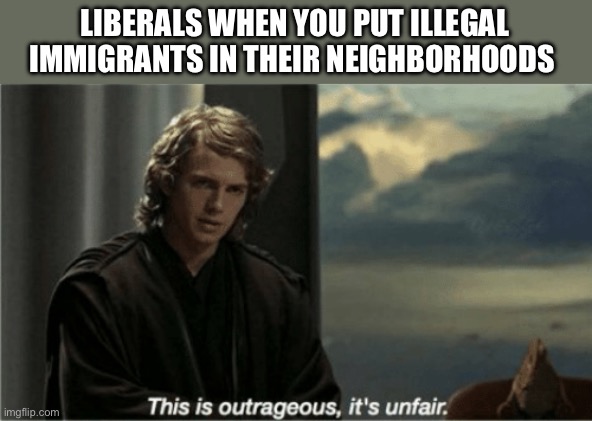 This is outrageous, it's unfair! | LIBERALS WHEN YOU PUT ILLEGAL IMMIGRANTS IN THEIR NEIGHBORHOODS | image tagged in this is outrageous it's unfair | made w/ Imgflip meme maker