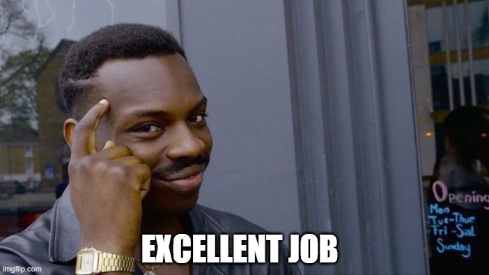Roll Safe Think About It Meme | EXCELLENT JOB | image tagged in memes,roll safe think about it | made w/ Imgflip meme maker