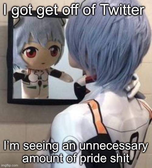 rei mirror | I got get off of Twitter; I’m seeing an unnecessary amount of pride shit | image tagged in rei mirror | made w/ Imgflip meme maker