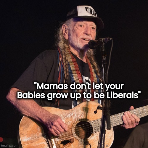 Willie Nelson | "Mamas don't let your Babies grow up to be Liberals" | image tagged in willie nelson | made w/ Imgflip meme maker