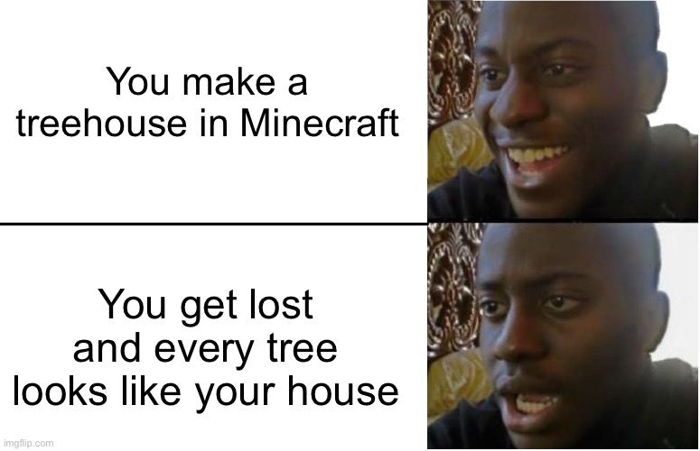 Disappointed Black Guy | You make a treehouse in Minecraft; You get lost and every tree looks like your house | image tagged in disappointed black guy | made w/ Imgflip meme maker
