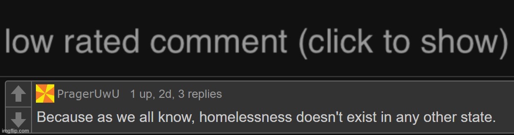 I found another Low Rated Comment in the Politics stream | image tagged in low rated comment dark mode version,low rated comment,imgflip,memes | made w/ Imgflip meme maker