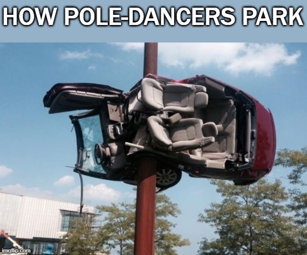 HOW POLE-DANCERS PARK | image tagged in funny car crash,funny | made w/ Imgflip meme maker