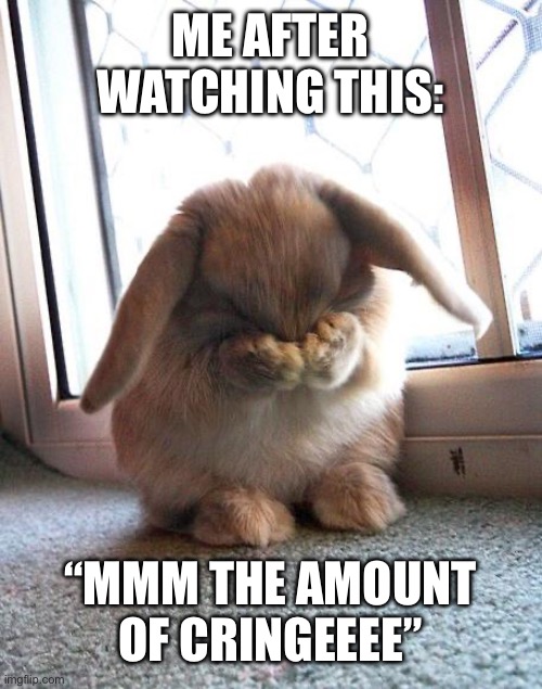 embarrassed bunny | ME AFTER WATCHING THIS: “MMM THE AMOUNT OF CRINGEEEE” | image tagged in embarrassed bunny | made w/ Imgflip meme maker