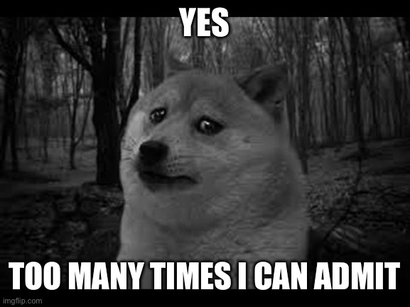 Very sad doge | YES TOO MANY TIMES I CAN ADMIT | image tagged in very sad doge | made w/ Imgflip meme maker