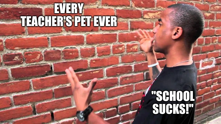 Talking to wall | EVERY TEACHER'S PET EVER; "SCHOOL SUCKS!" | image tagged in talking to wall | made w/ Imgflip meme maker