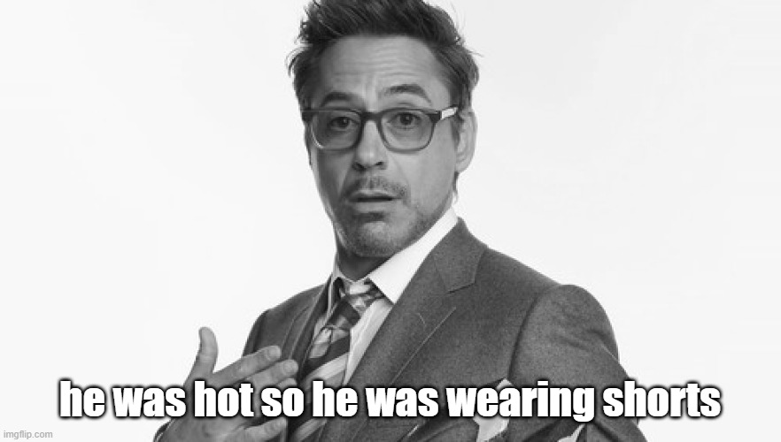 Robert Downey Jr's Comments | he was hot so he was wearing shorts | image tagged in robert downey jr's comments | made w/ Imgflip meme maker