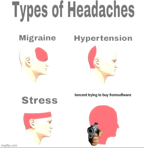Types of Headaches meme | tencent trying to buy fromsoftware | image tagged in types of headaches meme | made w/ Imgflip meme maker