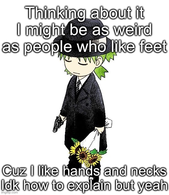 yotsuba | Thinking about it I might be as weird as people who like feet; Cuz I like hands and necks
Idk how to explain but yeah | image tagged in yotsuba | made w/ Imgflip meme maker