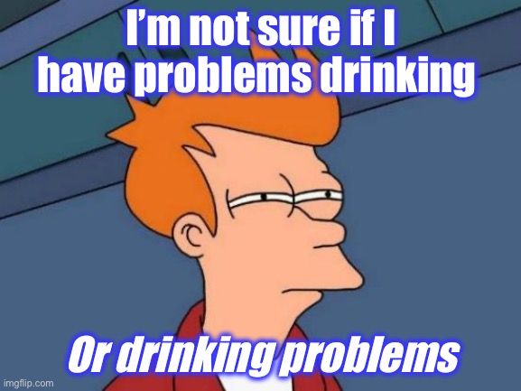 Problems | I’m not sure if I have problems drinking; Or drinking problems | image tagged in memes,futurama fry | made w/ Imgflip meme maker