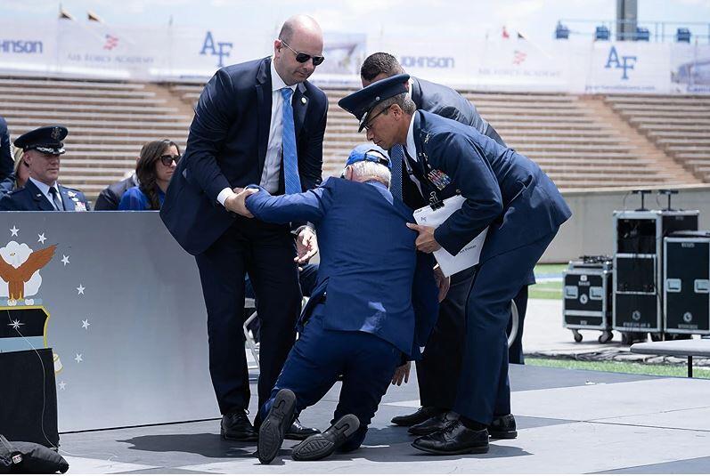Biden falls at Air Force graduation Blank Meme Template