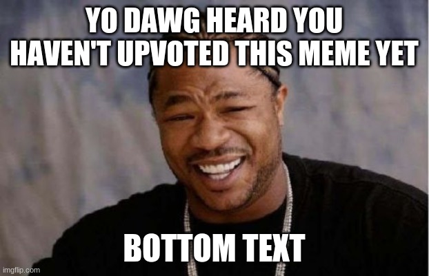 Yo Dawg Heard You | YO DAWG HEARD YOU HAVEN'T UPVOTED THIS MEME YET; BOTTOM TEXT | image tagged in memes,yo dawg heard you | made w/ Imgflip meme maker