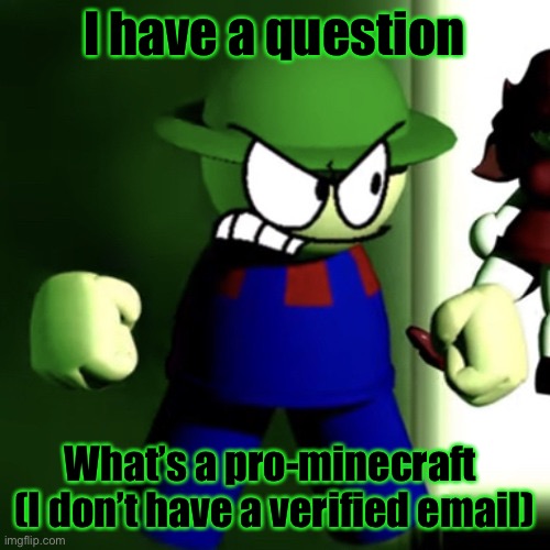 Random template | I have a question; What’s a pro-minecraft 
(I don’t have a verified email) | image tagged in rage road down bambi | made w/ Imgflip meme maker