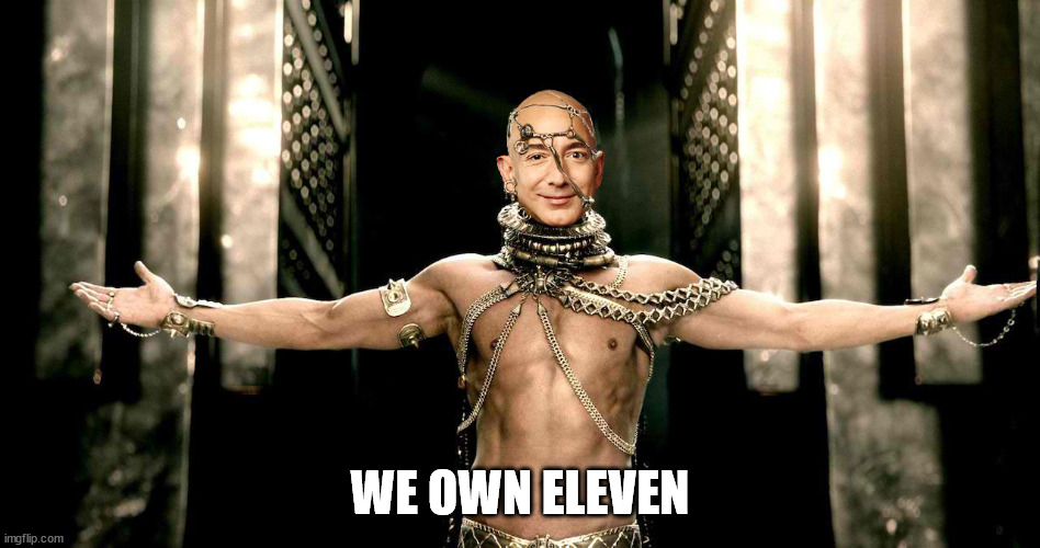 Jeff Bezos Xerces 300 Rise of an Amazon Empire | WE OWN ELEVEN | image tagged in jeff bezos xerces 300 rise of an amazon empire | made w/ Imgflip meme maker