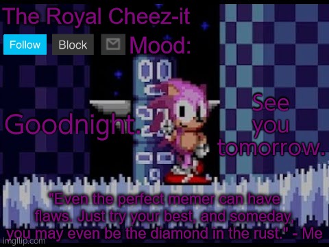 The-Royal-Cheez Rose Sonic Announcement | See you tomorrow. Goodnight. | image tagged in the-royal-cheez rose sonic announcement | made w/ Imgflip meme maker