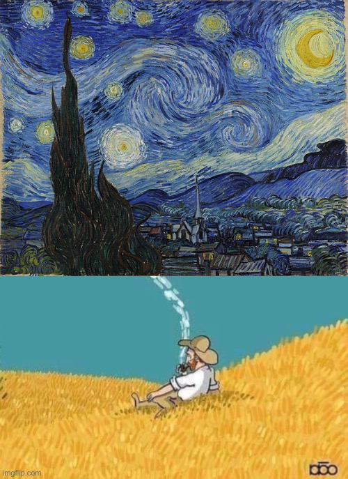 Starry starry night | image tagged in van gogh - starry night - google art project by vincent van go,pipe,smoke | made w/ Imgflip meme maker
