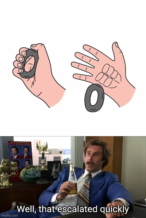 Buff hand | Well, that escalated quickly | image tagged in ron burgundy,comics/cartoons,buff,hand,memes,comics | made w/ Imgflip meme maker