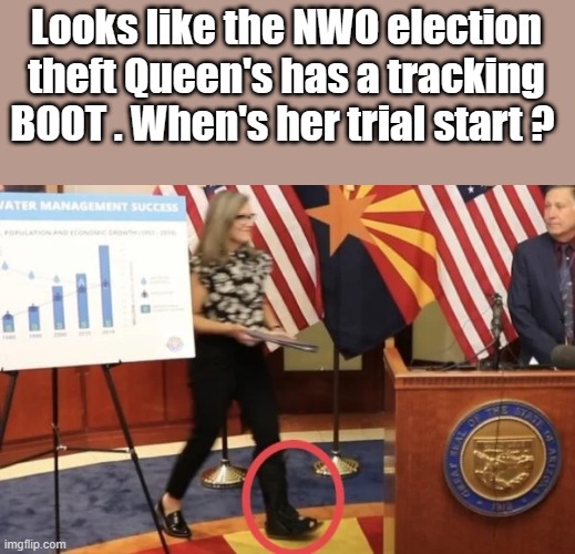 LOT of the NWO clowns are being seen with the tracking boot | Looks like the NWO election theft Queen's has a tracking BOOT . When's her trial start ? | image tagged in democrats,nwo,traitors | made w/ Imgflip meme maker