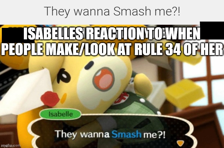 Isabelles reaction to furrys wanting to smash | ISABELLES REACTION TO WHEN PEOPLE MAKE/LOOK AT RULE 34 OF HER | image tagged in funny memes,isabelle,smash,furry memes,furry wanting to smash | made w/ Imgflip meme maker