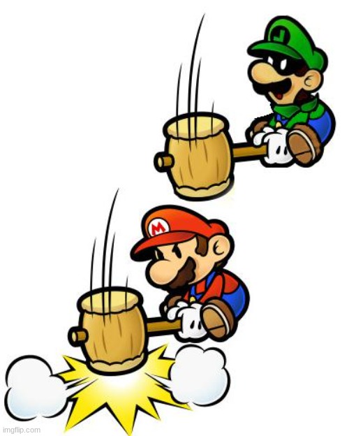 Luigi Smashes Mario | image tagged in luigi smashes mario | made w/ Imgflip meme maker