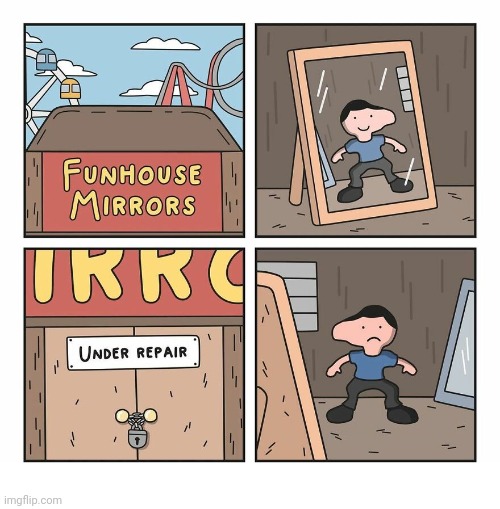 Funhouse Mirrors | image tagged in mirrors,mirror,comics,comic,comics/cartoons,fair | made w/ Imgflip meme maker