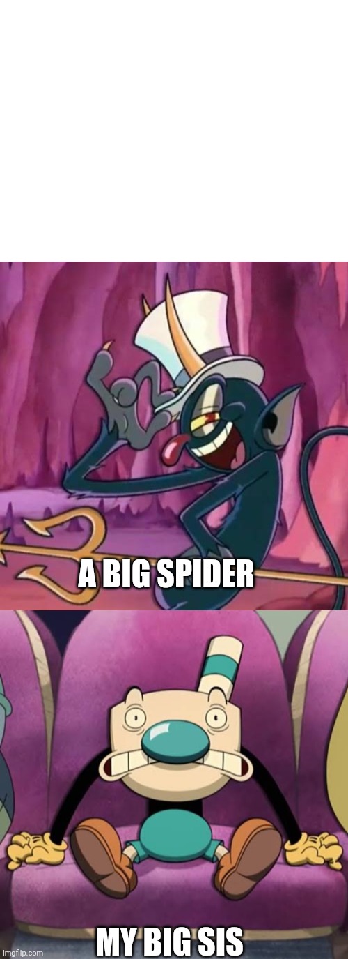 A BIG SPIDER; MY BIG SIS | image tagged in cuphead | made w/ Imgflip meme maker
