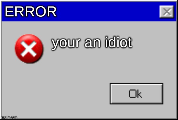 Windows Error Message | ERROR; your an idiot | image tagged in windows error message | made w/ Imgflip meme maker