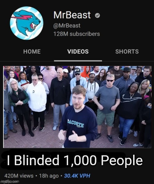 twitter mobs | I Blinded 1,000 People | image tagged in mrbeast thumbnail template,mrbeast,memes,funny,twitter | made w/ Imgflip meme maker