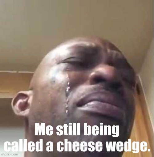 Please stop friends. (I'm begging you guys, I'm already on my last inconveniece.) | Me still being called a cheese wedge. | image tagged in crying black guy | made w/ Imgflip meme maker