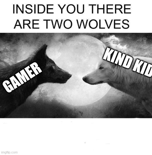 Inside you there are two wolves | KIND KID; GAMER | image tagged in inside you there are two wolves | made w/ Imgflip meme maker