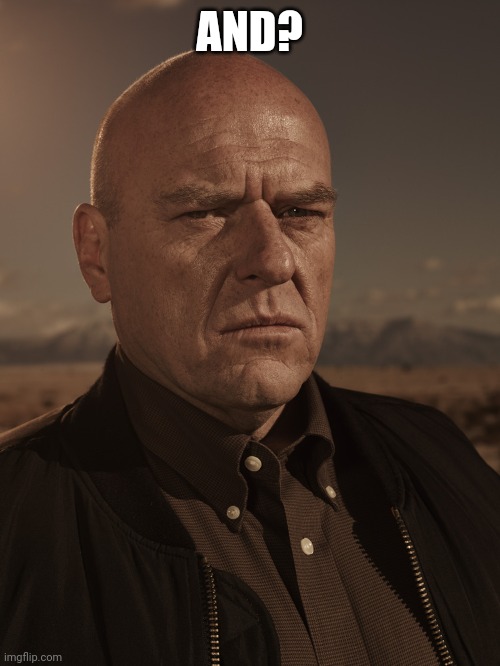 Hank Schrader - Breaking Bad - Dean Norris | AND? | image tagged in hank schrader - breaking bad - dean norris | made w/ Imgflip meme maker