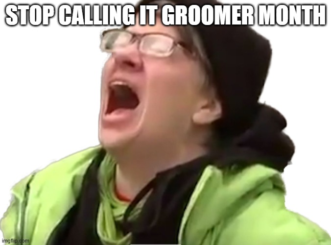 Screaming Liberal | STOP CALLING IT GROOMER MONTH | image tagged in screaming liberal | made w/ Imgflip meme maker