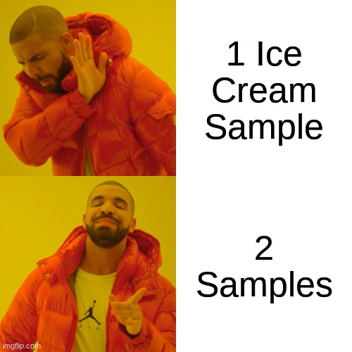 Drake Hotline Bling Meme | 1 Ice Cream Sample; 2 Samples | image tagged in memes,drake hotline bling,relatable,viral meme,ice cream | made w/ Imgflip meme maker