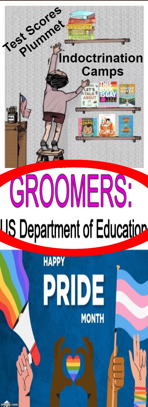 PROUD of Wishing Kids a ‘Happy Pride Month’, You Raunchy, Repulsive, Edumacation Radicals? | Test Scores 
Plummet; Indoctrination 
Camps | image tagged in politics,take our children back,department of education,innocence,perverting children,educate do not indoctrinate | made w/ Imgflip meme maker