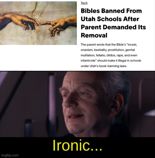 Hoisted on their own Petard | Ironic... | image tagged in palpatine ironic | made w/ Imgflip meme maker