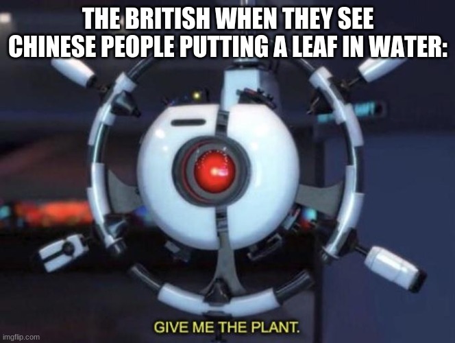 More Earl Grey m'lord? | THE BRITISH WHEN THEY SEE CHINESE PEOPLE PUTTING A LEAF IN WATER: | image tagged in give me the plant | made w/ Imgflip meme maker