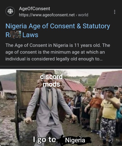 discord mods; Nigeria | image tagged in i go to america,nigeria,discord,discord moderator,ape together strong | made w/ Imgflip meme maker