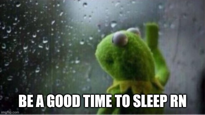 Kermit rain | BE A GOOD TIME TO SLEEP RN | image tagged in kermit rain | made w/ Imgflip meme maker