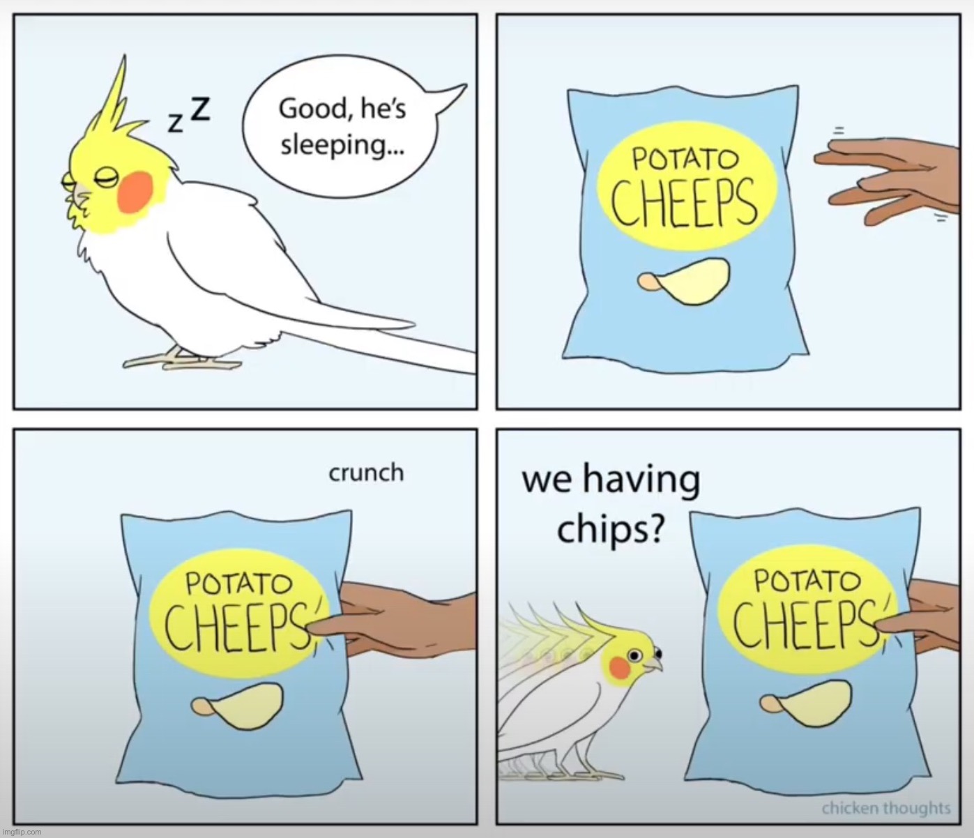 Birb comic: chips part 1 | image tagged in birb,comics | made w/ Imgflip meme maker