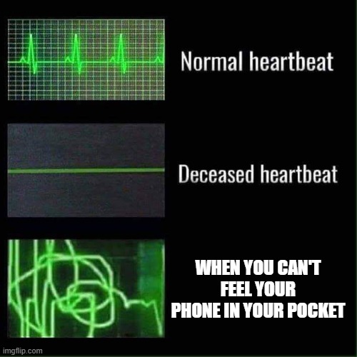 Heart beat meme | WHEN YOU CAN'T FEEL YOUR PHONE IN YOUR POCKET | image tagged in heart beat meme | made w/ Imgflip meme maker