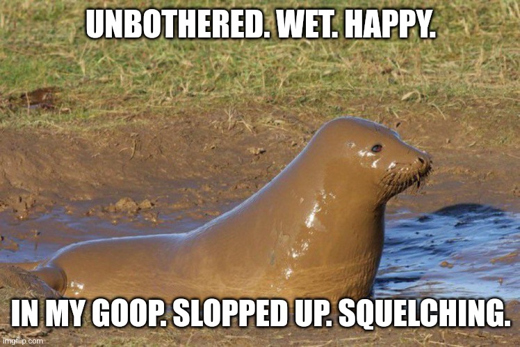 UNBOTHERED. WET. HAPPY. IN MY GOOP. SLOPPED UP. SQUELCHING. | made w/ Imgflip meme maker