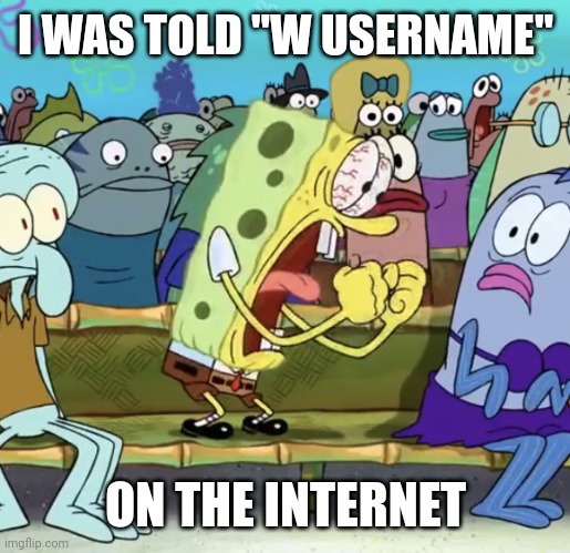 Spongebob Yelling | I WAS TOLD "W USERNAME" ON THE INTERNET | image tagged in spongebob yelling | made w/ Imgflip meme maker