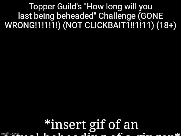 Topper Guild's "How long will you last being beheaded" Challenge (GONE WRONG!1!1!1!) (NOT CLICKBAIT1!!1!11) (18+); *insert gif of an actual beheading of a ginger* | made w/ Imgflip meme maker