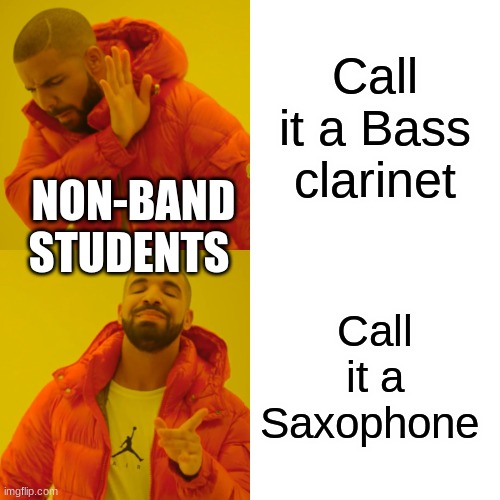 I don't like it when this happens | Call it a Bass clarinet; NON-BAND STUDENTS; Call it a Saxophone | image tagged in memes,drake hotline bling | made w/ Imgflip meme maker
